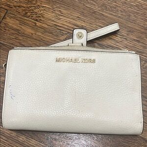 Michael Kors Cream Pebbled Leather Clutch Wristlet